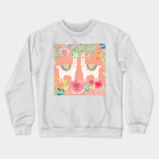 Llama in floral paradise | Watercolor | Pattern Crewneck Sweatshirt